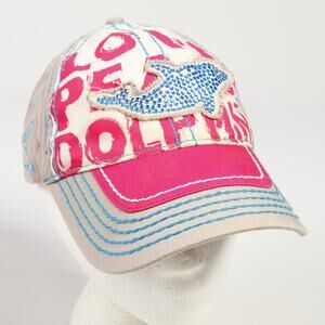 SeaWorld Love Peace Dolphins Bedazzled 100% Cotton H&L Strapback Hat Pink Blue